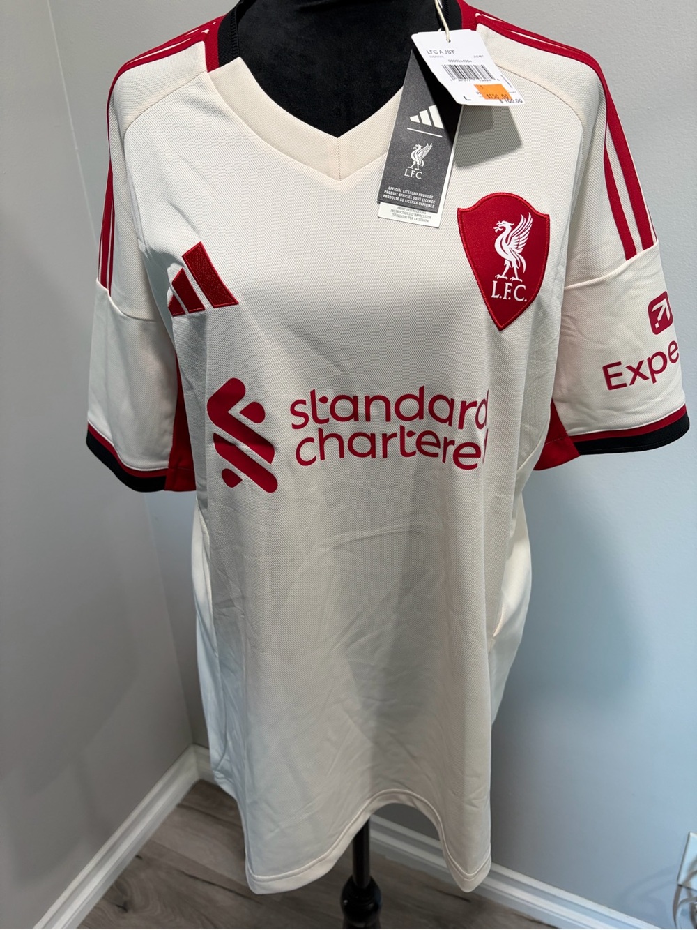adidas Liverpool slim fit Jersey in cream and red